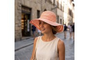 Wide Brim Mixed Stripes Toyo Straw w/ Beaded Band - Pink - HT-8181PK